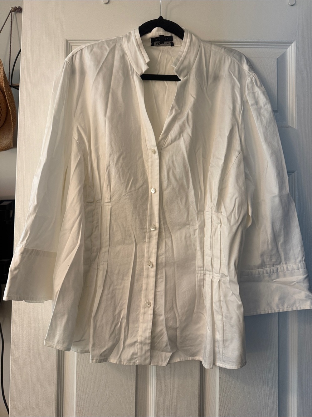 Anne Klein White Band Collar Button-Down Shirt